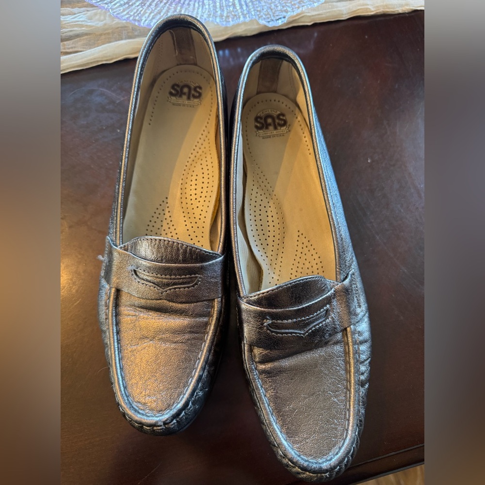 SAS Metallic Silver Loafers